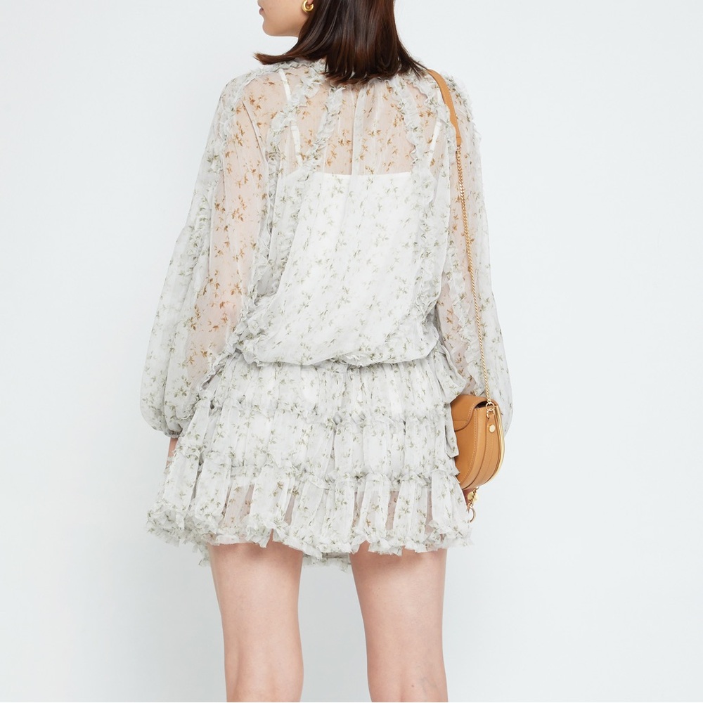 O.P.T Chiffon Floral Ruffle Rhea Long Sleeve Mini Dress Small - Picture 3 of 11